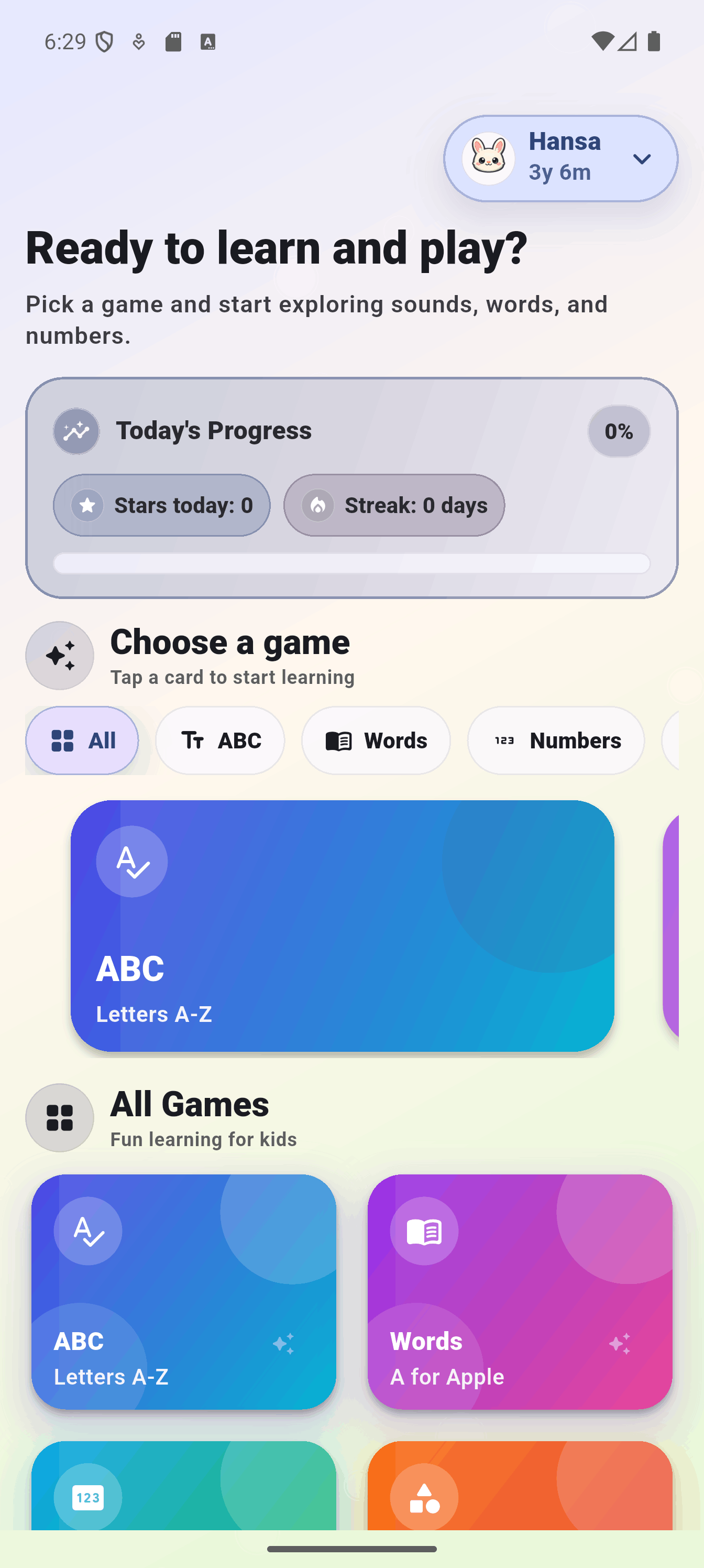 Kids app home screen