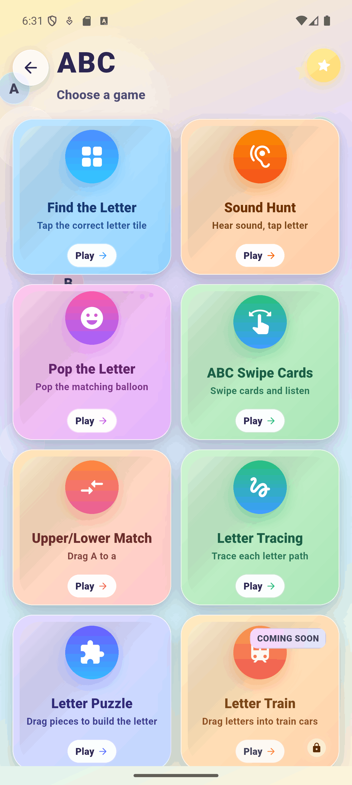 Kids app learning mode screen