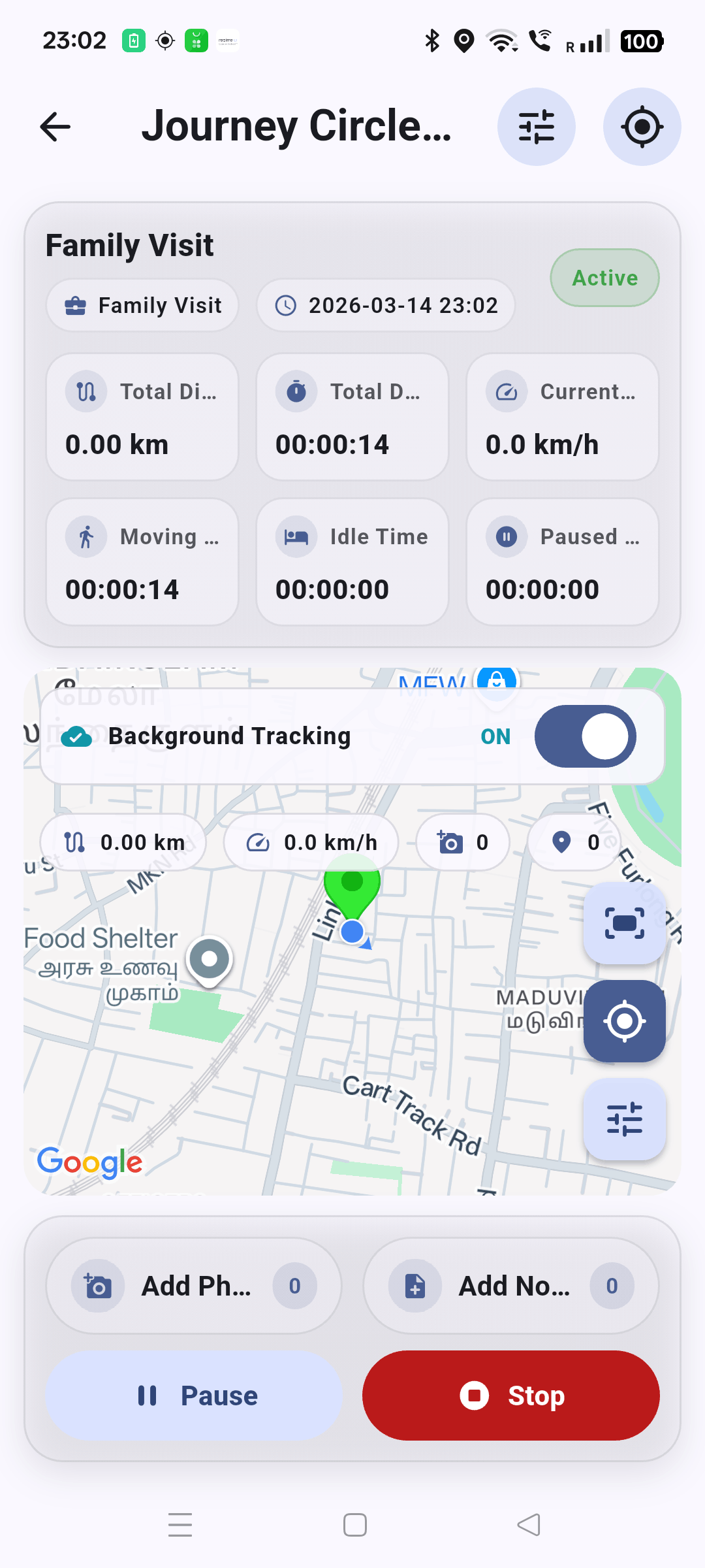 Journey Circle tracker screen